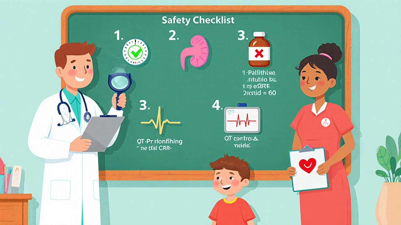 Doctor and nurse present a three‑step safety checklist for Nitrofurantoin use.