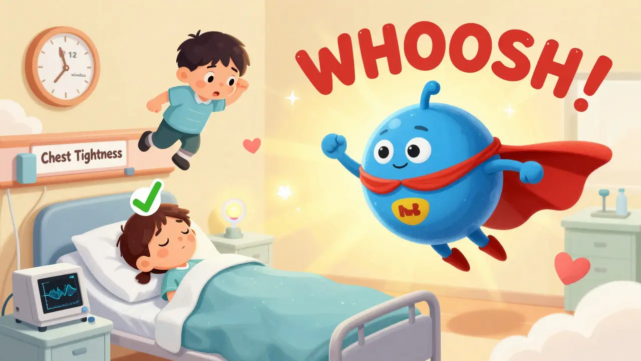 A superhero NT-proBNP molecule lands in the ER, stopping unnecessary tests with a green checkmark.