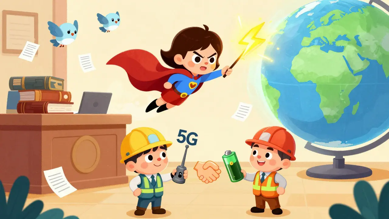 Mediation Mary turns legal conflict into handshakes while engineers swap technology tools.