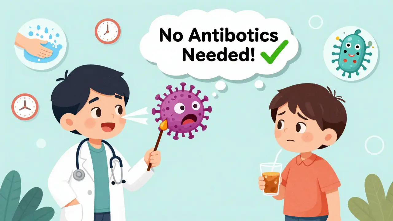 A doctor and pharmacist gently explain to a patient why antibiotics aren't needed for a cold.