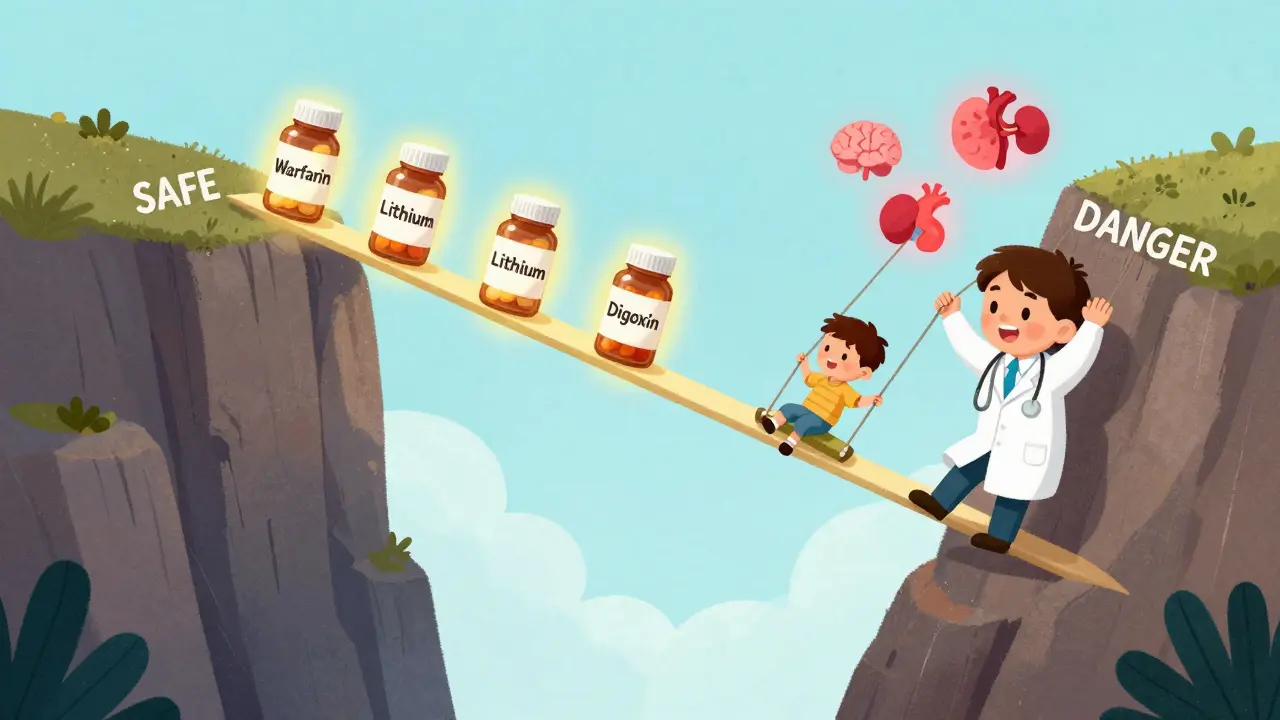 A doctor shows a narrow path between safety and danger for three critical medications.