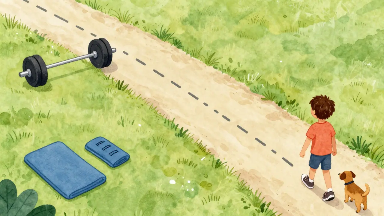 Whimsical path showing balance between gym workouts and walking days