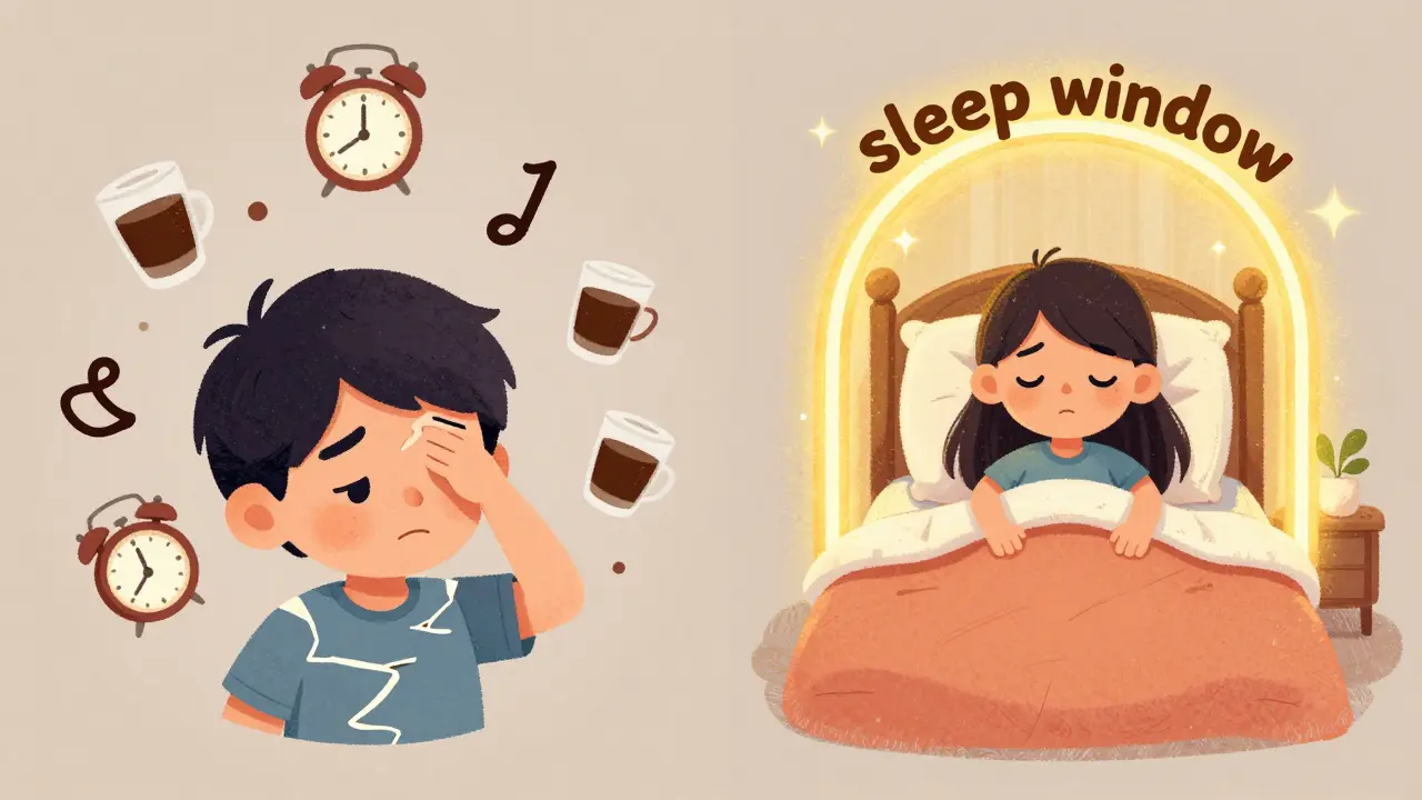 A conceptual illustration comparing fragmented sleep to a structured, glowing sleep window.