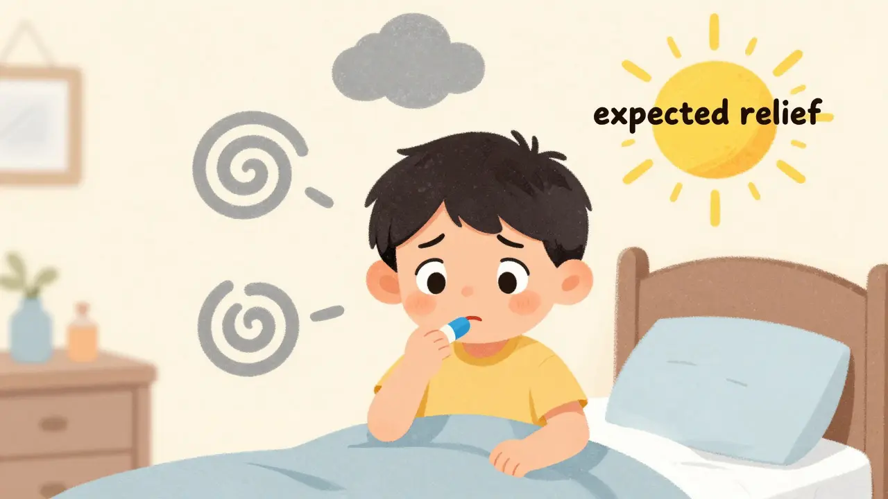 Character feeling dizzy from ineffective medication