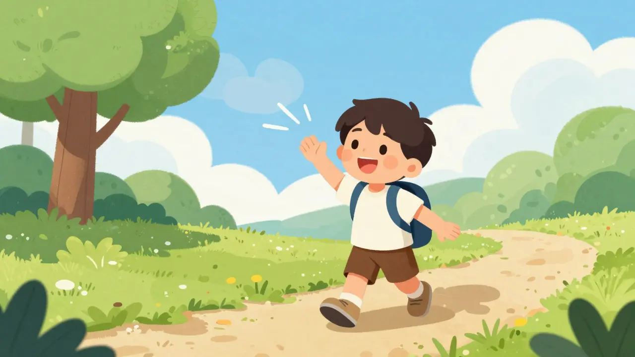 Happy person hiking outdoors, symbolizing regained confidence and reduced fear.