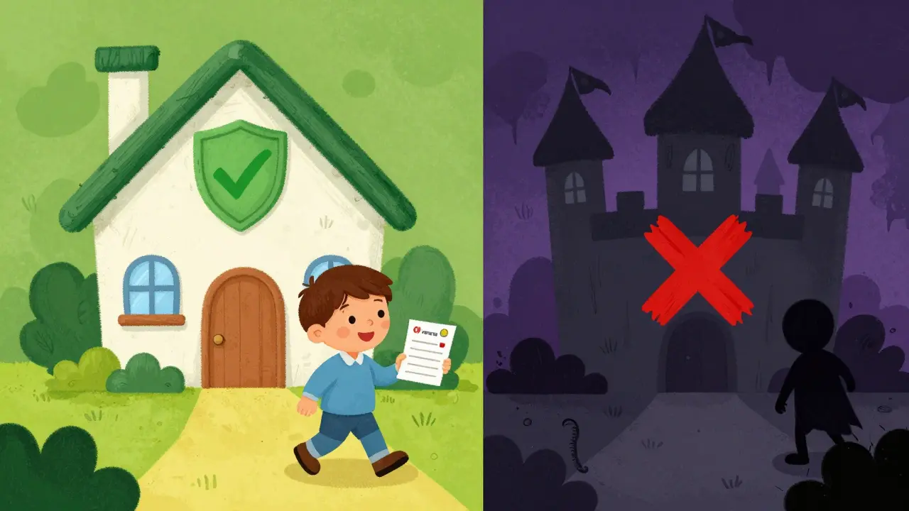 Illustration comparing safe pharmacy path vs unsafe source for meds.