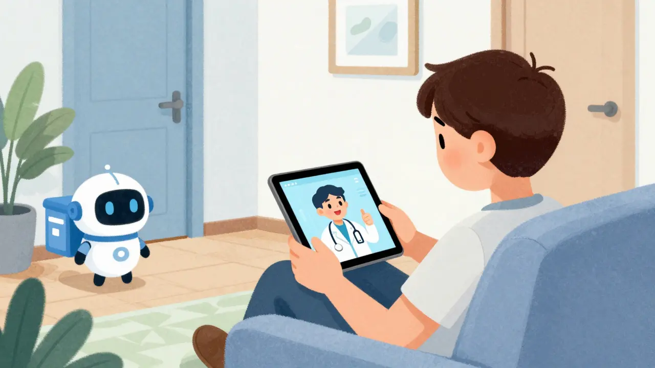 Person using tablet for telemedicine consultation at home
