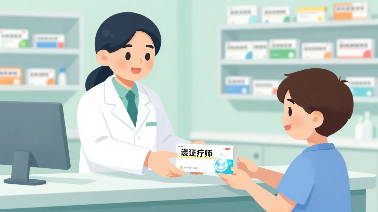 Pharmacist handing over verified safe medicine