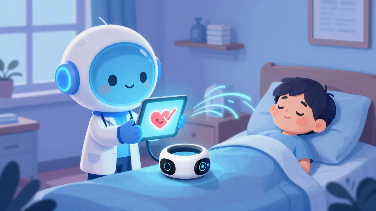 Friendly doctor using tech and wearables to monitor heart health remotely.