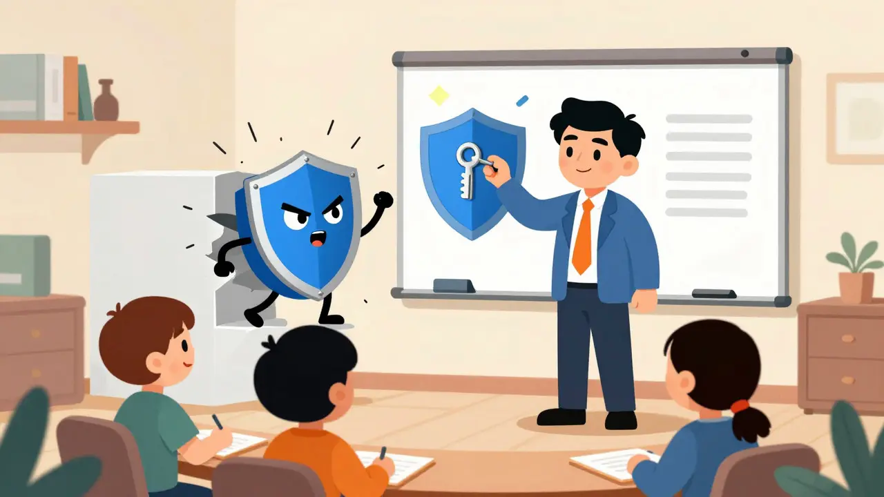 Illustration of a CEO using a shield strategy to defend market share from rivals